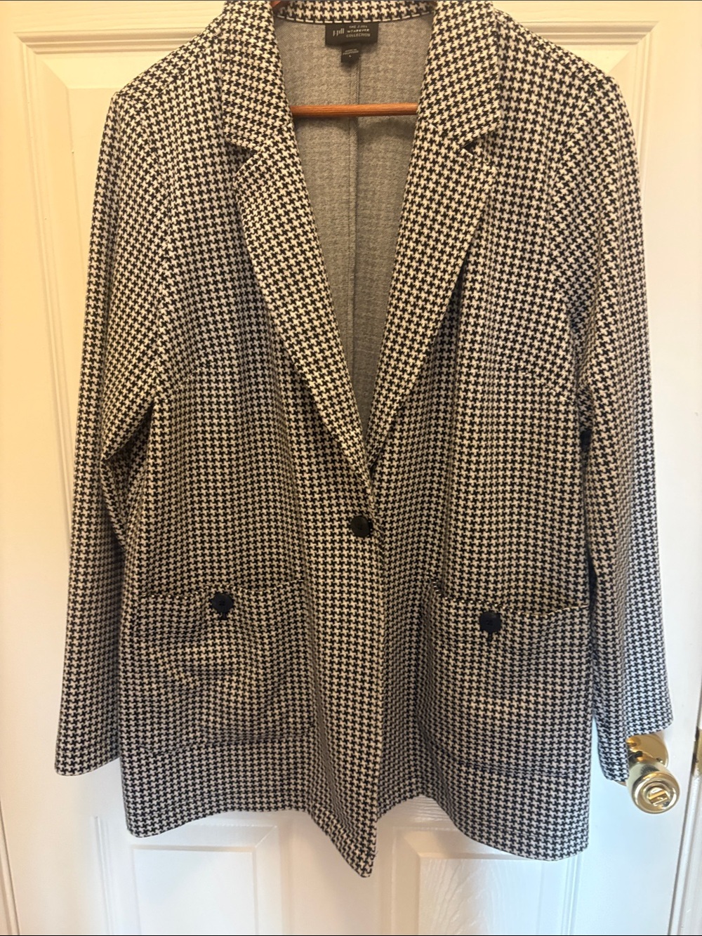 J.Jill WearEver Houndstooth Single-Button Blazer Jacket - Black & White